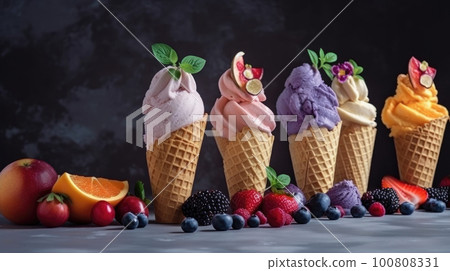 Tasty Sweet Ice Cream. Illustration AI Generative 100808331