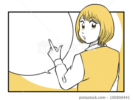 Shortcut woman who speaks by pointing [comic frame style] 100808441
