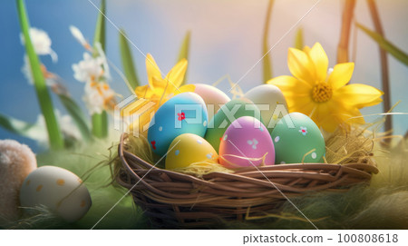 Happy Easter Cute Background Illustration AI Generative 100808618