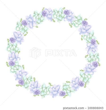 Succulent plants round frame boarder on white Background. Hand drawn Watercolor set. Botanical delicate illustration. Scrapbook design elements. Typography poster, card, label, banner design. 100808843