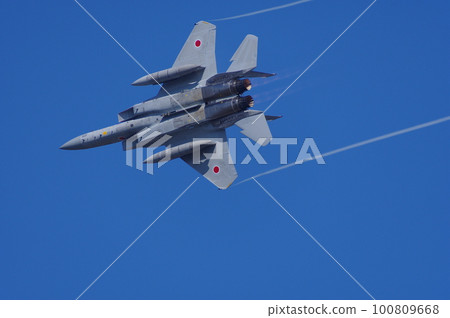 航空自衛隊F-15在航空節上進行機動飛行 100809668
