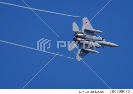 航空自衛隊F-15在航空節上進行機動飛行 100809670