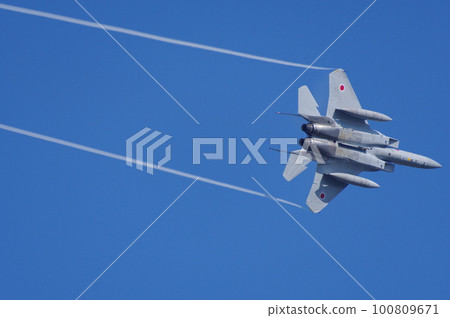 航空自衛隊F-15在航空節上進行機動飛行 100809671