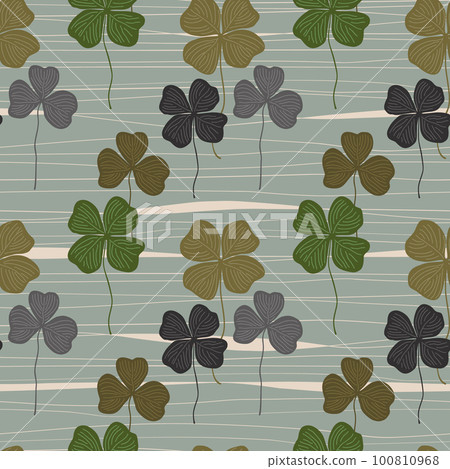 Clover leaf seamless pattern, hand drawn doodle illustration. St Patricks Day symbol, Irish lucky shamrock vector background 100810968