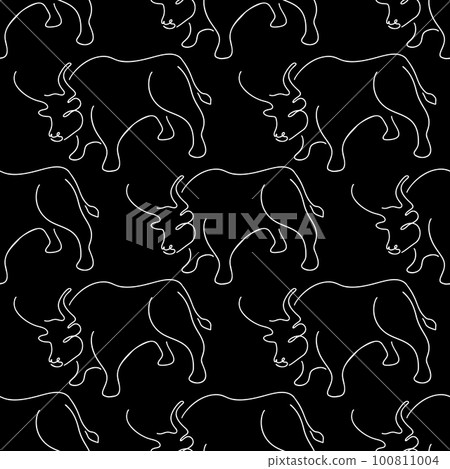 Seamless pattern with bulls illustration in line Seamless pattern with bulls illustration in line 100811004