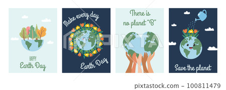 Happy Earth Day. Concept of caring for nature, environmental problems and environmental protection. Set of vector illustrations for International Mother Earth Day 100811479