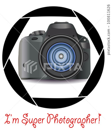 A realistic modern camera in the frame of the camera's diaphragm. Concept photography, vocations, photo business A realistic modern camera in the frame of the camera's diaphragm. Concept photography, vocations, photo business 100811626