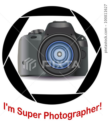 A realistic modern camera in the frame of the camera's diaphragm. Concept photography, vocations, photo business A realistic modern camera in the frame of the camera's diaphragm. Concept photography, vocations, photo business 100811627