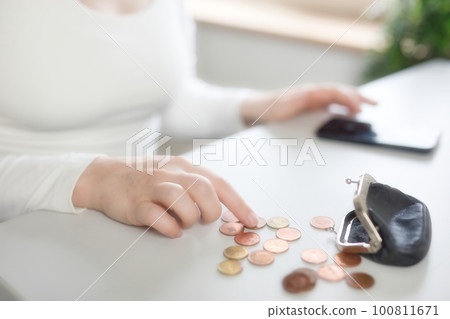 Bank, coins and mobile in tax files for financial year or consulting at work desk or at home. Economy, money and accountant working on corporate documents and administration for management. Bank, coins and mobile in tax files for financial year or consulting at work desk or at home. Economy, money and accountant working on corporate documents and administration for management. 100811671