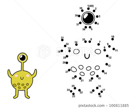 Connect the dots and draw a cute alien character. Join the numbers activity page 100811885