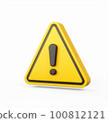 3D Rendering Yellow Warning Sign with Exclamation Mark isolated on white background 100812121