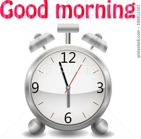 Realistic alarm clock on a dark background. Inscription Realistic alarm clock on a dark background. Inscription 100812301
