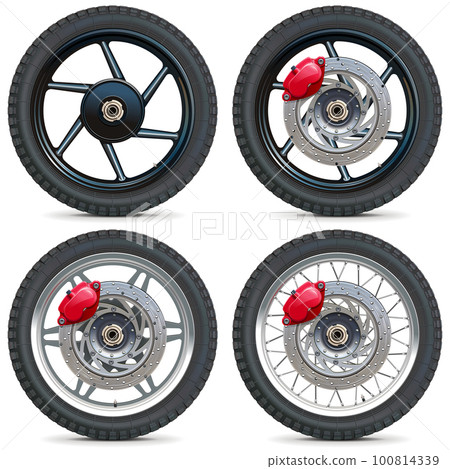 Vector Motorcycle Wheels with Disk Brake and Drum Brake Vector Motorcycle Wheels with Disk Brake and Drum Brake 100814339