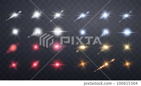 Sens flares set. Isolated on transparent background. Sun flash with rays or spotlight and bokeh. Glow flare light effect. Vector illustration Sens flares set. Isolated on transparent background. Sun flash with rays or spotlight and bokeh. Glow flare light effect. Vector illustration 100815304