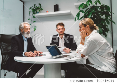 Caucasian business people having a meeting in a modern office Caucasian business people having a meeting in a modern office 100816055