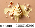 Swirled vanilla ice cream melting on a caramel background 100816290
