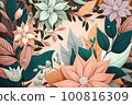 Floral pattern illustration, vibrant flowers in different colors  100816309