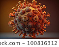 Covid 19 virus cell, red 3d graphic illustration  100816312