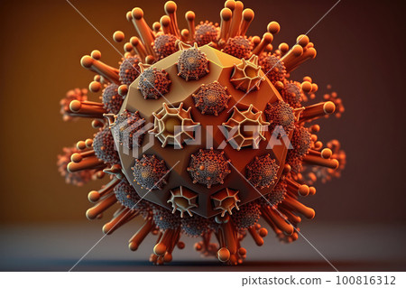 Covid 19 virus cell, red 3d graphic illustration Covid 19 virus cell, red 3d graphic illustration 100816312
