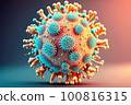 Blue and orange virus cell close up illustration on a pink and blue ombre background  100816315