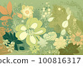 Illustration of flowers, green flowers on green background 100816317