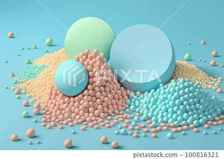 Small and big pastel balls on the photo on a blue background 100816321