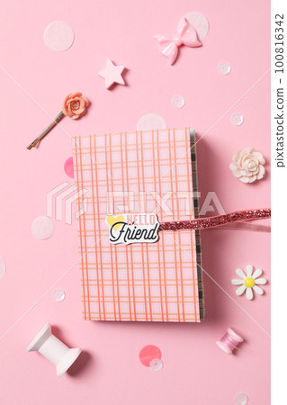 Concept of scrapbooking, scrapbooking for holiday, hobby concept, top view Concept of scrapbooking, scrapbooking for holiday, hobby concept, top view 100816342