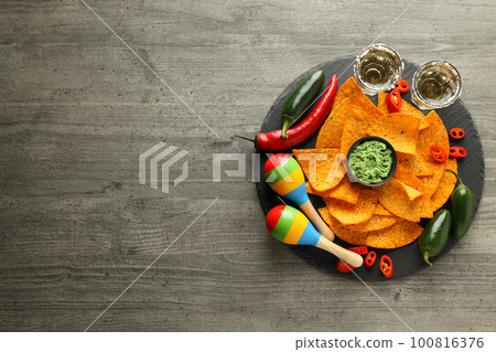 Concept of Mexico food, Tortilla and tequila, space for text 100816376