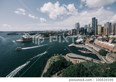 Sydney Skyline From The Harbour Bridge in Australia 100816599