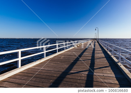 Kerford Rd Pier at Sunset in Melbourne Australia 100816680