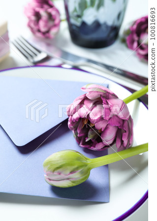 Concept of spring season beautiful table setting Concept of spring season beautiful table setting 100816693