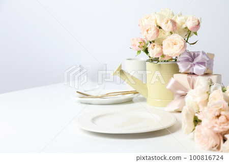 Concept of spring season table setting, space for text Concept of spring season table setting, space for text 100816724