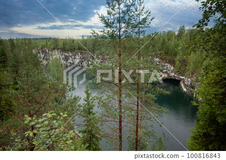 Cute landscape of green forest and mountain river Cute landscape of green forest and mountain river 100816843