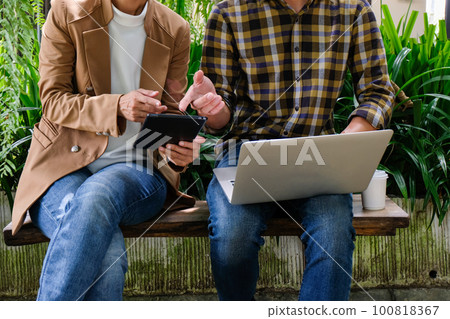 Keep a safe distance Woman working in cafe coronavirus COVID-19 Social distancing keep distance in public society people to protect COVID 100818367