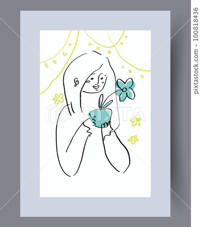 Portrait woman teenage homeplant wall art print 100818436