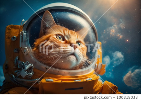 Cat astronaut deep space. Milky Way nebula stars galaxy warrior future digital spaceman sci-fi illustration. AI Cat astronaut deep space. Milky Way nebula stars galaxy warrior future digital spaceman sci-fi illustration. AI 100819038