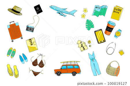 Cute travel set illustration with shadow 100819127