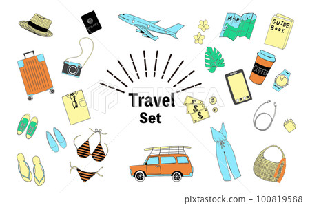 Illustration of cute travel set 100819588