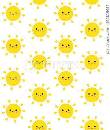 Vector seamless pattern of flat sun with face - Stock Illustration ...