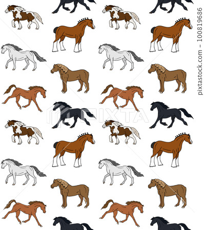 Vector seamless pattern of hand drawn horse breeds - Stock Illustration ...