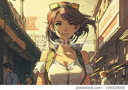 Beautiful anime manga girl in Bangkok thailand illustration generative ai 100820008