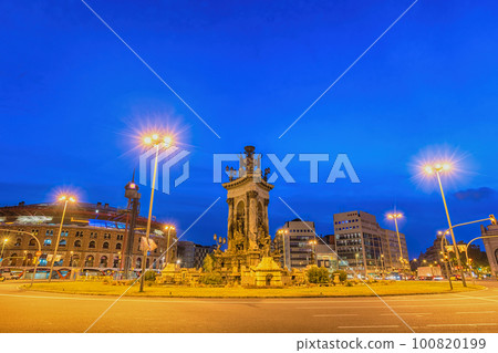 Barcelona Spain, city skyline night at Barcelona Espanya Square 100820199