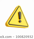 3D Rendering Yellow Warning Sign with Exclamation Mark isolated on white background 100820932