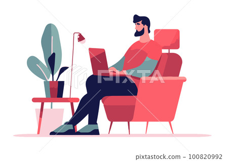 Man working at home. Home office concept. Vector Illustration 100820992