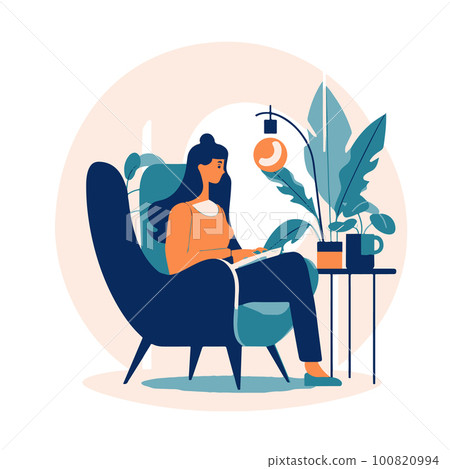 Woman working at home. Home office concept. Vector Illustration Woman working at home. Home office concept. Vector Illustration 100820994
