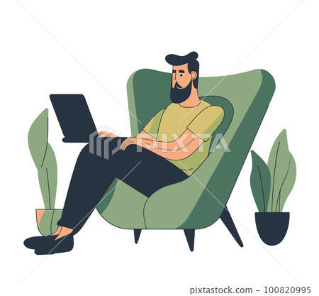 Man working at home. Home office concept. Vector Illustration Man working at home. Home office concept. Vector Illustration 100820995