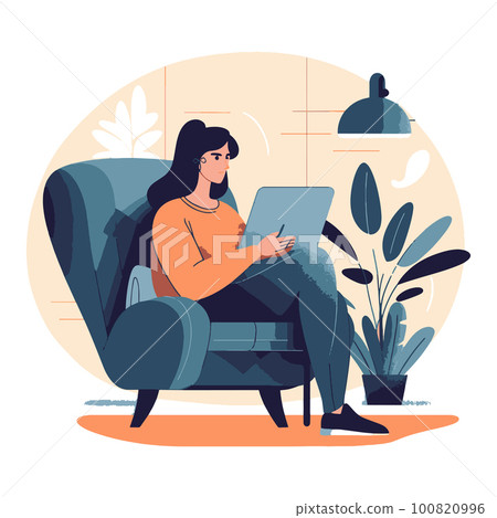 Woman working at home. Home office concept. Vector Illustration 100820996