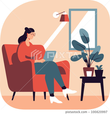 Woman working at home. Home office concept. Vector Illustration 100820997