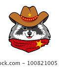 Cute smiling face of cowboy sheriff raccoon. Flat vector illustration 100821005