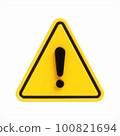 3D Rendering Yellow Warning Sign with Exclamation Mark isolated on white background 100821694